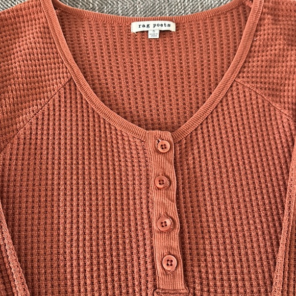 RAG POETS Waffle Knit 3/4 Sleeves Burnt/Orange Shirt Size Small - Picture 3 of 7